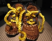 Hand Crocheted Baby Logger Work Boot-Booties in Brown Tan