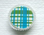 1 Dozen Designer Chocolate Covered Oreos -Light Blue and Lime Green Plaid Design Baby Shower Birthday Party