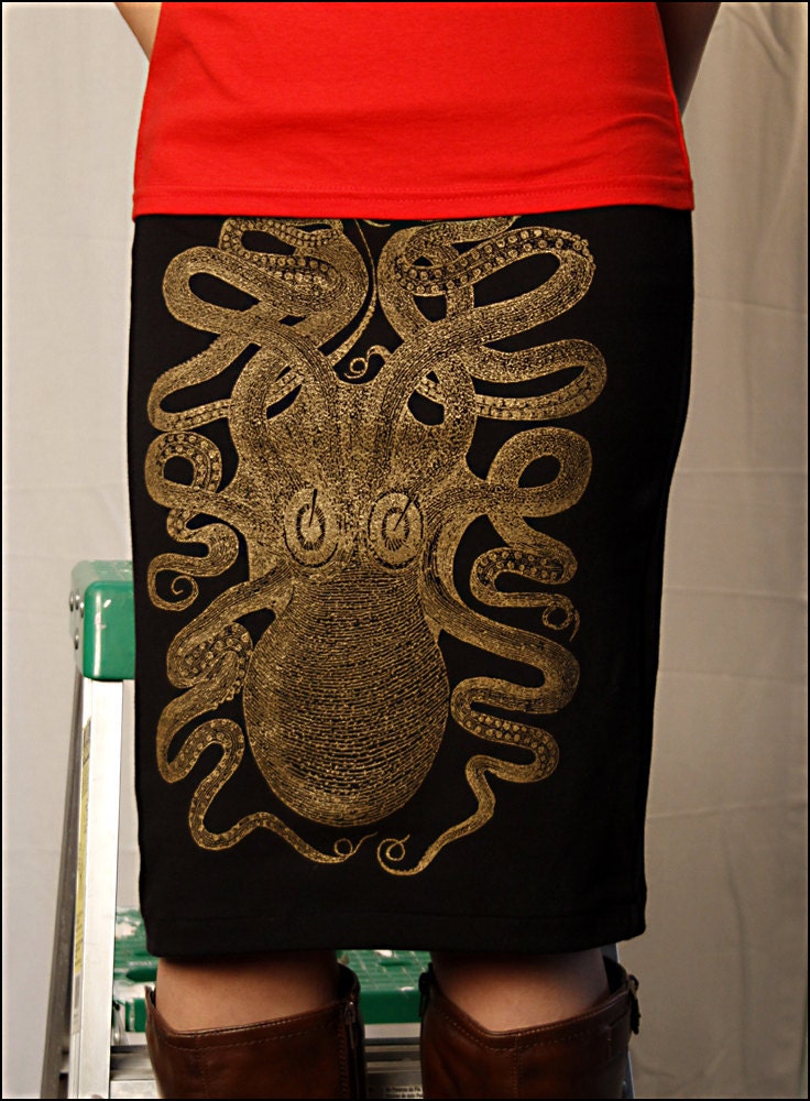 Golden Octopus Skinny Black Skirt