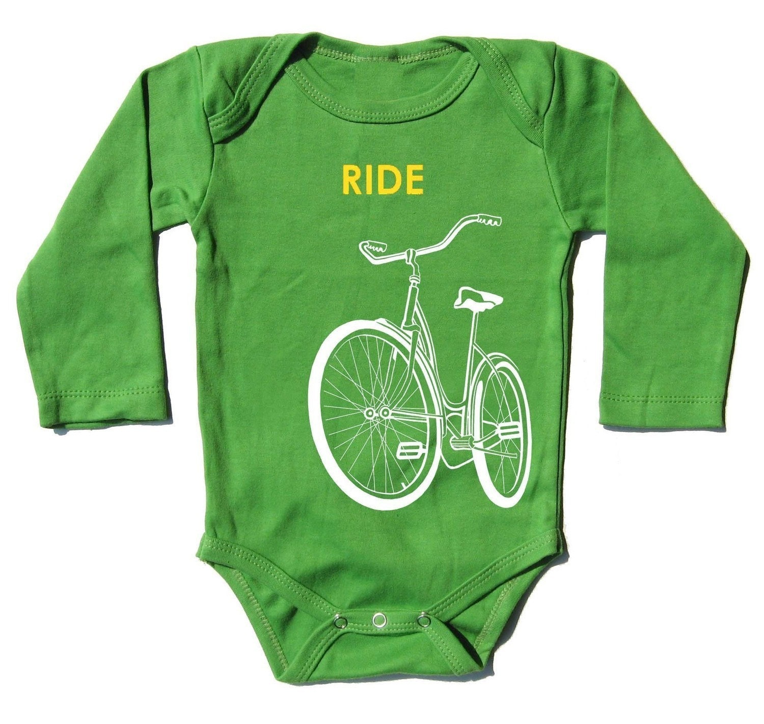 Ride a Bike Infant baby bodysuit - grass green, 3-6m organic long sleeve onesie, all newborn sizes