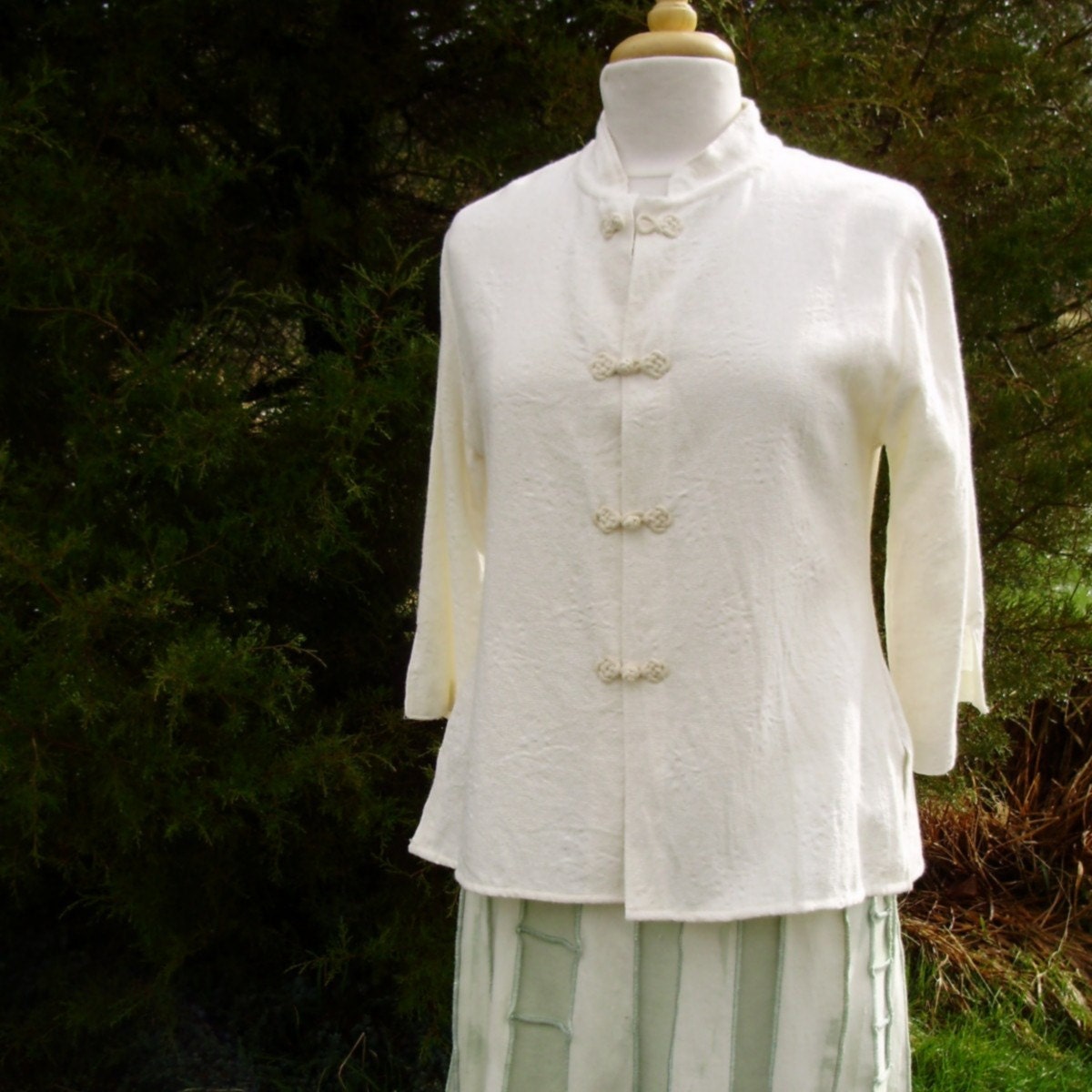 Shirt jacket with knot buttons, cotton and rayon jacquard