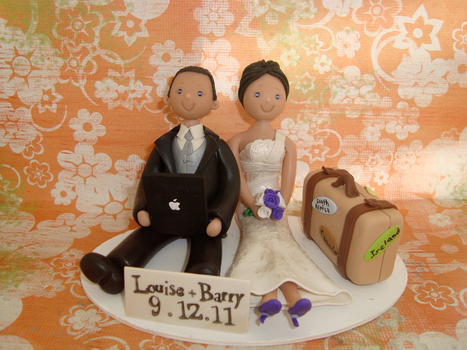 Customized Bride and Groom Seated and Travel Wedding Cake Topper