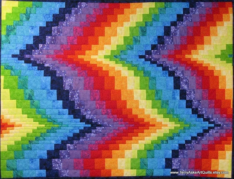 Quilted Bargello Wall Hanging in Brilliant Rainbow Colors