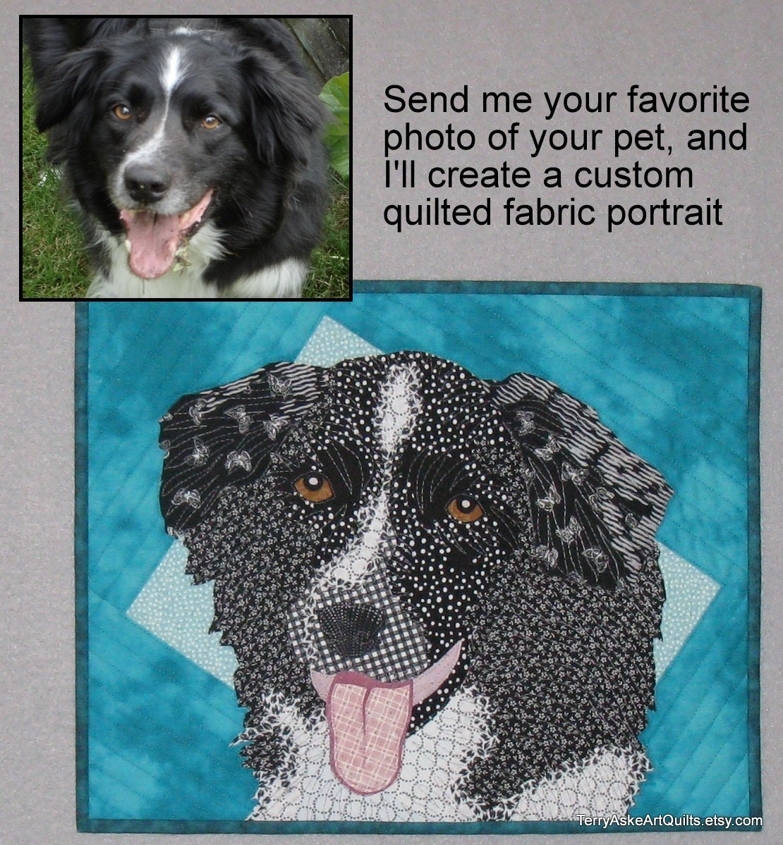 Pet Portrait from Your Photograph - Custom Quilted Portrait of your Pet