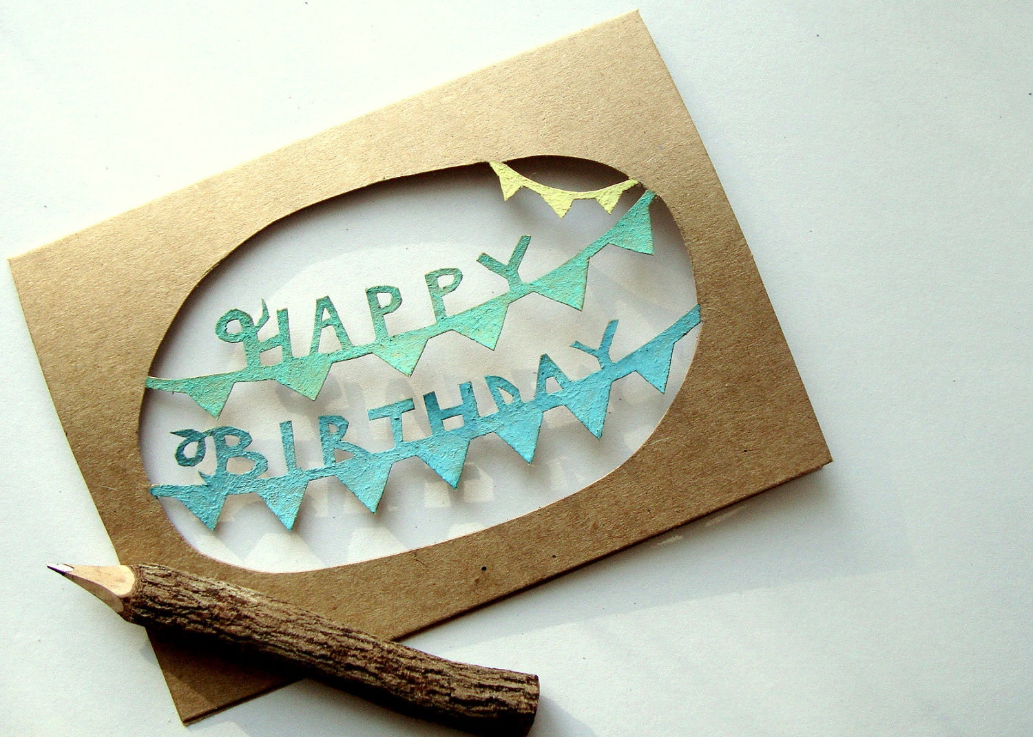 Bunting Happy Birthday Card - Painted Papercut Greeting Card