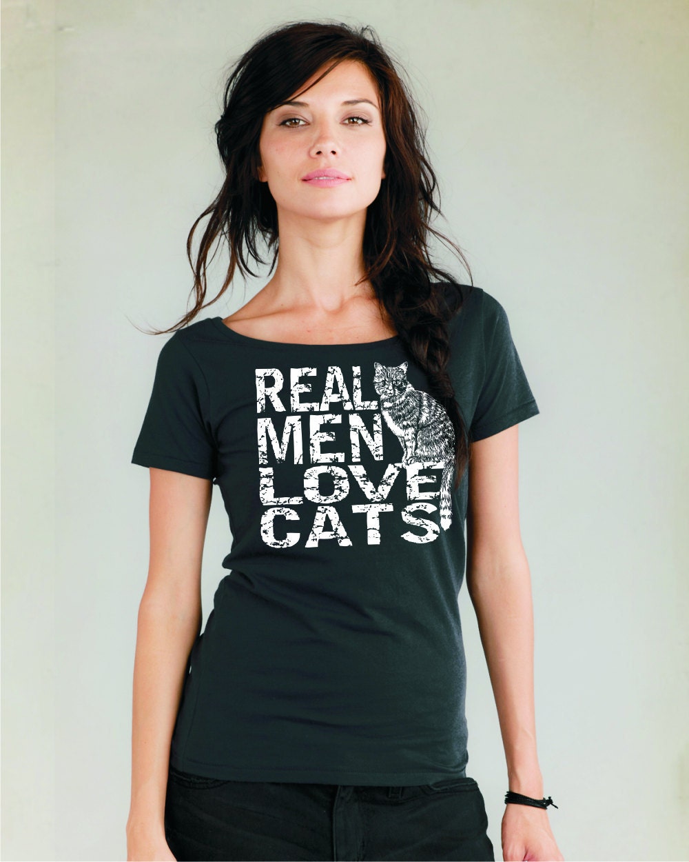 Real Men Love Cats Womens Organic Cotton scoop neck t-shirt summer fashion