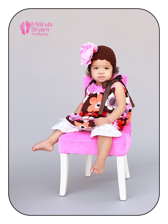 Brown Crochet Beanie Hat for newborn, baby toddler or child- Flower Sold Separately