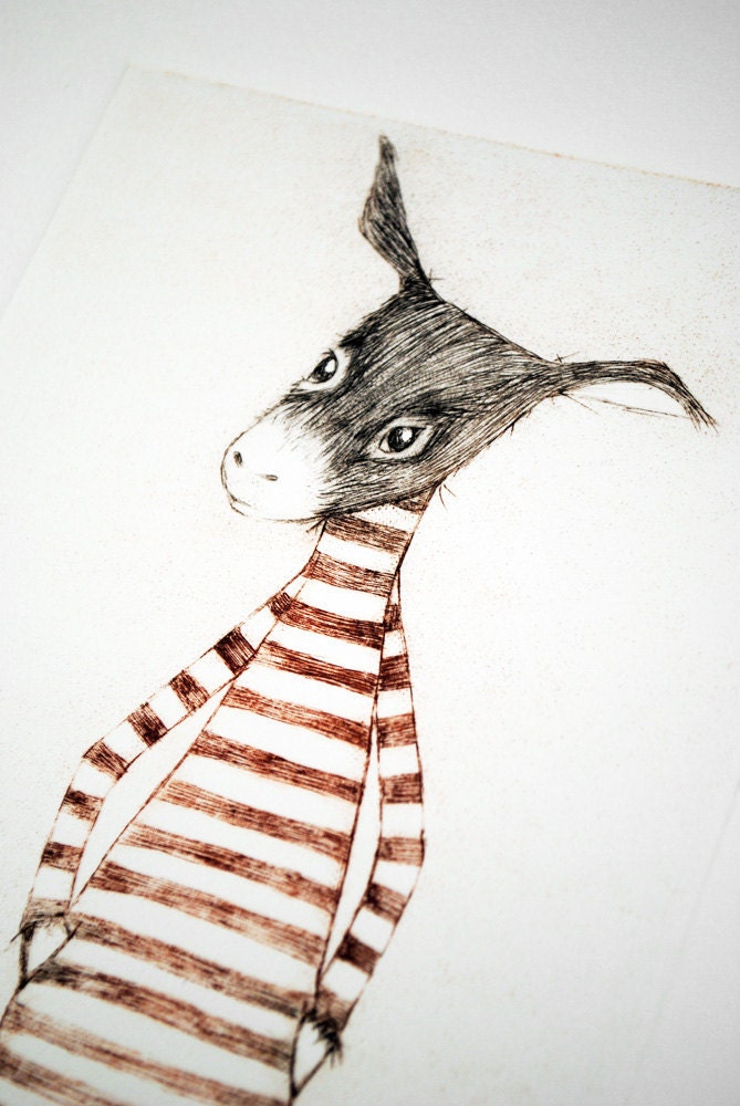 Afternoon Tea No. 11, The Donkey (red), Drypoint