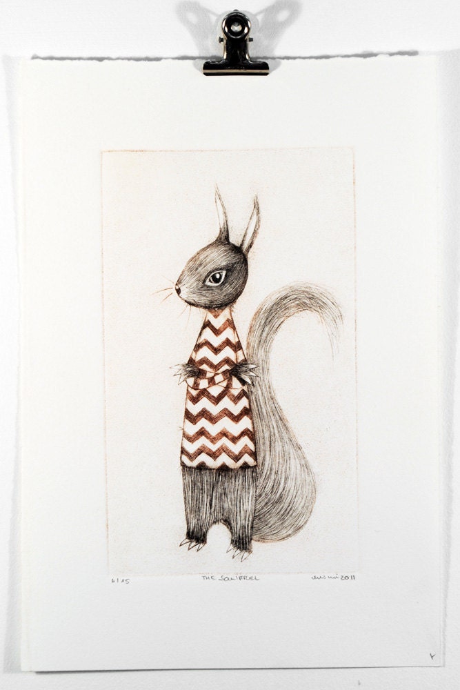 Afternoon Tea No. 10, The Squirrel (red), Drypoint