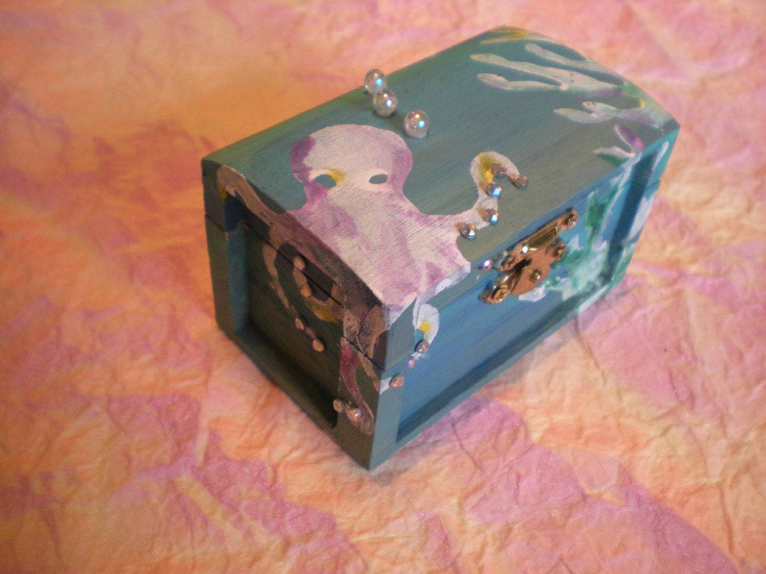 Octopus Box Small Wooden Glittery Painted