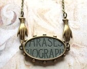 Phrases Biographical - Vintage Inspired Brass and Book Cover Handmade Necklace