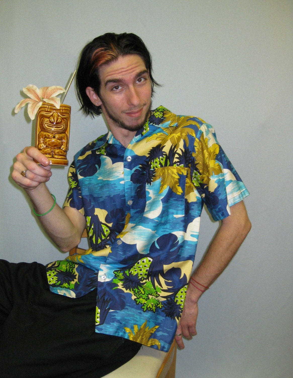 Belly Up to The Tiki Bar - Authentic Hawaiian Shirt - All Cotton - Med