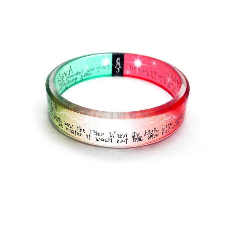 The Final Battle, Harry Potter Inspired resin bangle, red and green avada kedavra, expelliarmus spell, Hogwarts, by Buy My Crap