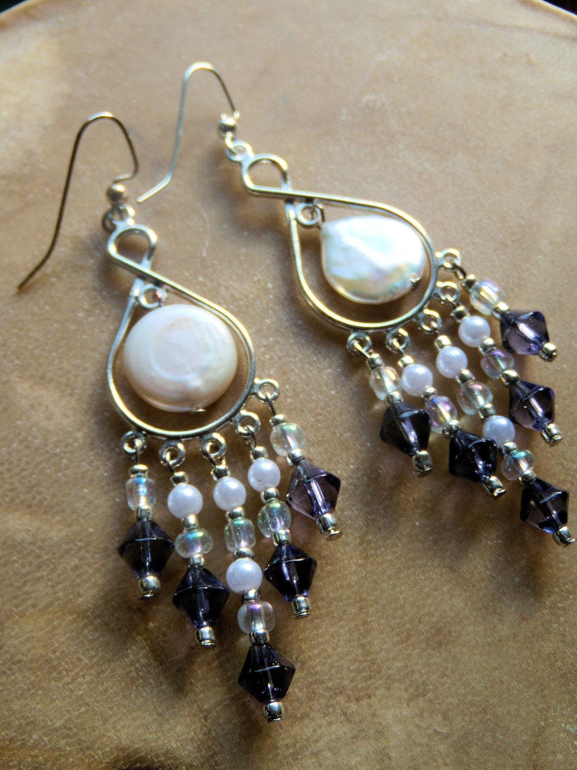 Crystal and Pearl-Moon over the Waters Chandelier Earrings