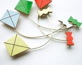 Kite Brooch - Wooden Brooch - Collar Clip - Sweater Clip - Pastel Jewellery - Red, Pale Yellow, Pale Blue or Green