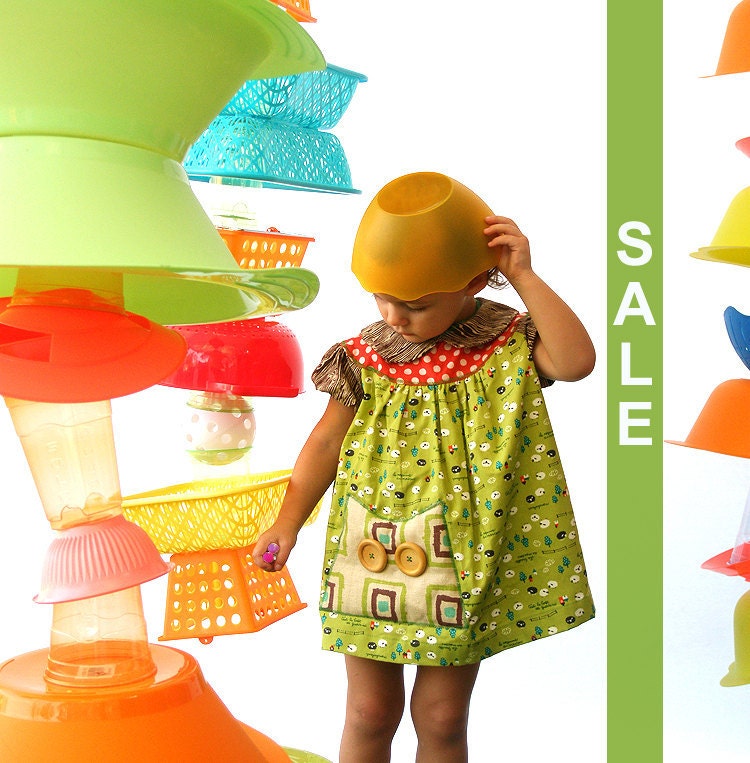 Dress , Smock Dress , Tunic , Jumper size XS Oopie Owl Lime Lambs