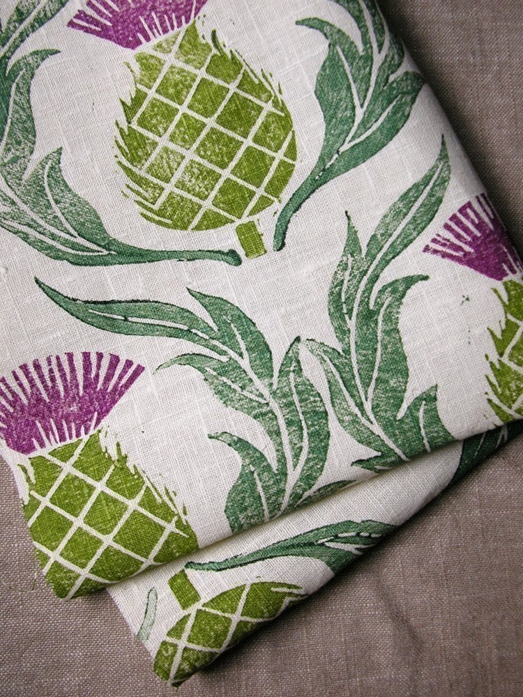 Rustic Scottish Thistle linen tea towel