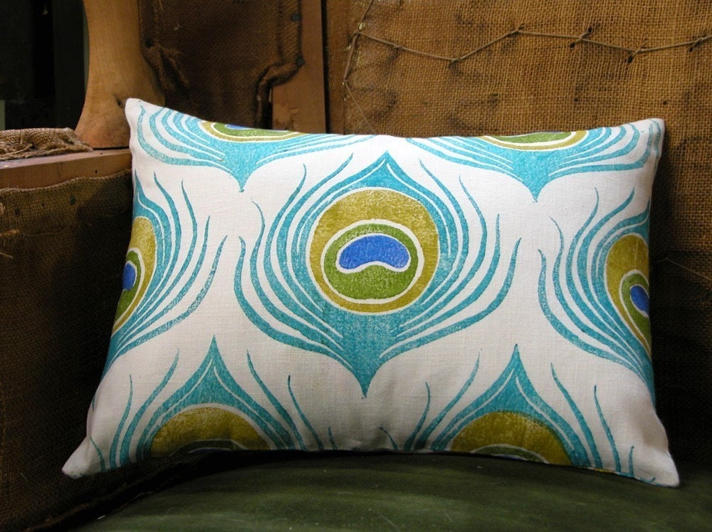 Peacock Feather Linen Pillowcase