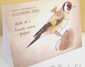 Notecard - Clockwork Bird Goldfinch - steampunk illustration print