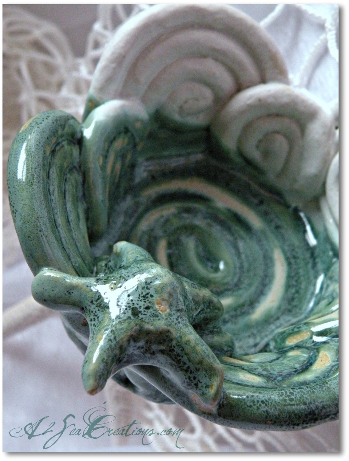 Mermaid Bowl -  Nautical Hand-Built Coiled Clay Pottery