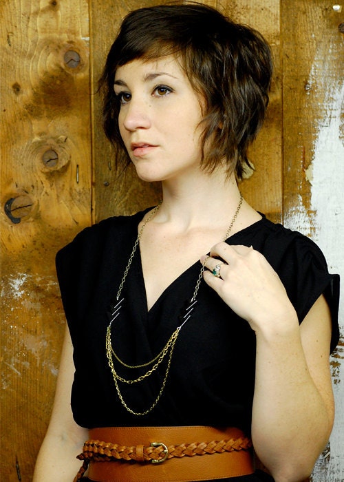 Arrow Necklace - Black Hematite Long Geometric Triangle Arrow Necklace- by Bark Decor