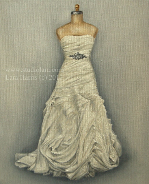 As seen on Style Me Pretty: CUSTOM Wedding Dress Illustration Painting in OIL by LARA 8x10 Bridesmaid Maid of Honor Mother of the Bride