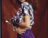 Purple  Sueded Skirt Wtih Charmeuse  Silk  Hand Painted Two Piece Dress "Dots in Chaos"