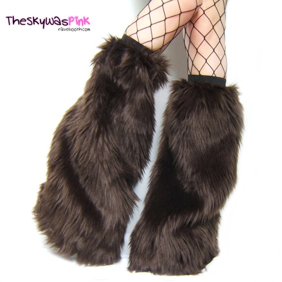 Dark Brown Furry Leg Warmers Fluffy Boot Covers by TheSkyWasPink