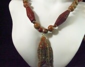 Necklace Carved Stone Feather Country Style