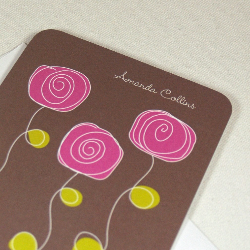 personalized stationery set note cards - CABBAGE ROSES - set of 8 - personalized stationary cards folded
