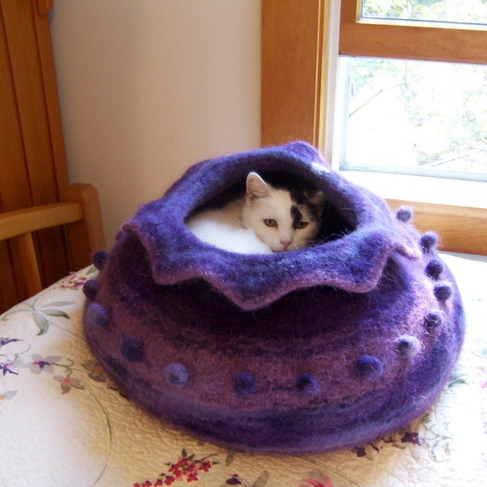 custom order felted wool cat cave bed by kceknits on Etsy