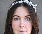 wedding tiara, tiara of vintage glass white leaves with a touch of blue