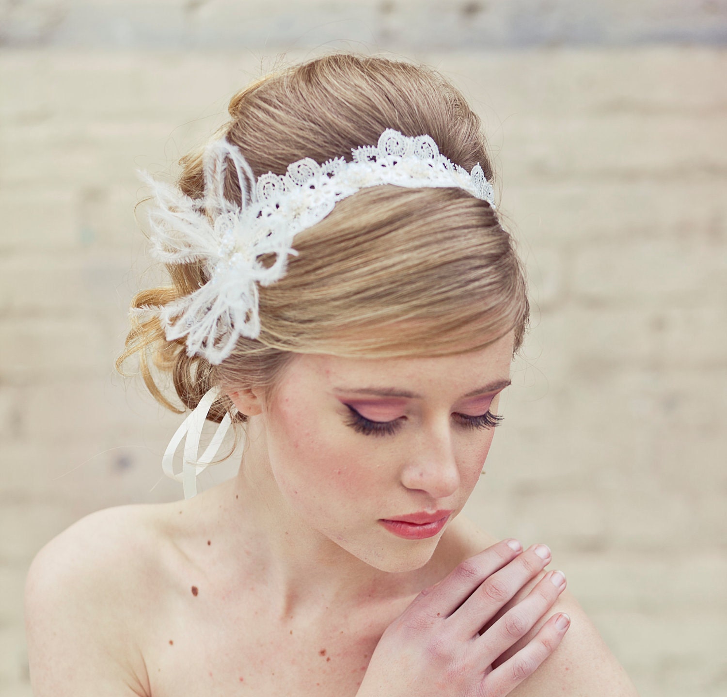 Wedding hair, lace wedding tie headband or sash, wedding head piece, tie headband lace headband