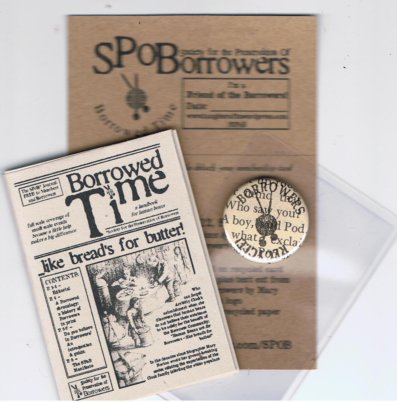 JOIN THE CLUB Society for the Preservation of Borrowers - membership packet inc. micro zine, magnifier, & upcycled badge