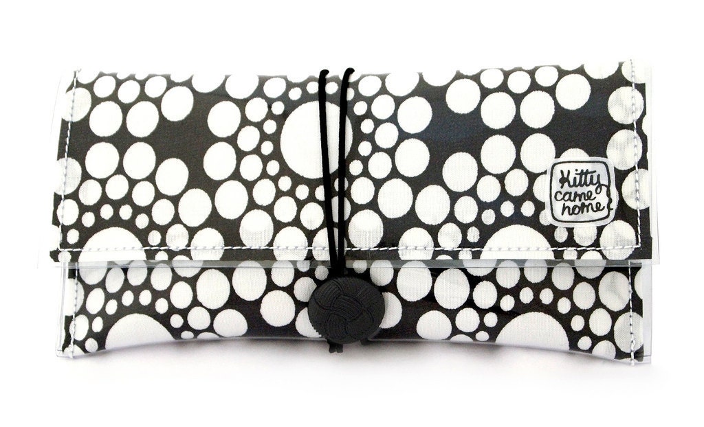 Button Clutch - Classic black retro spots vintage fabric
