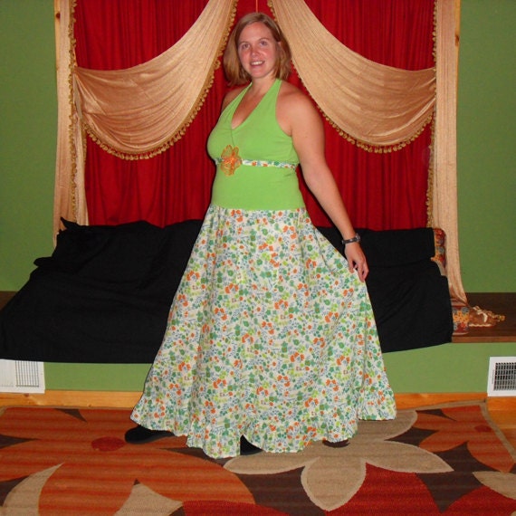 Gorgeous in Green Halter Sundress,Long Bohemian Dress,Recycled Halter Tank Top,Dress with Pockets,Womens Dress Size XLarge to Plus Size
