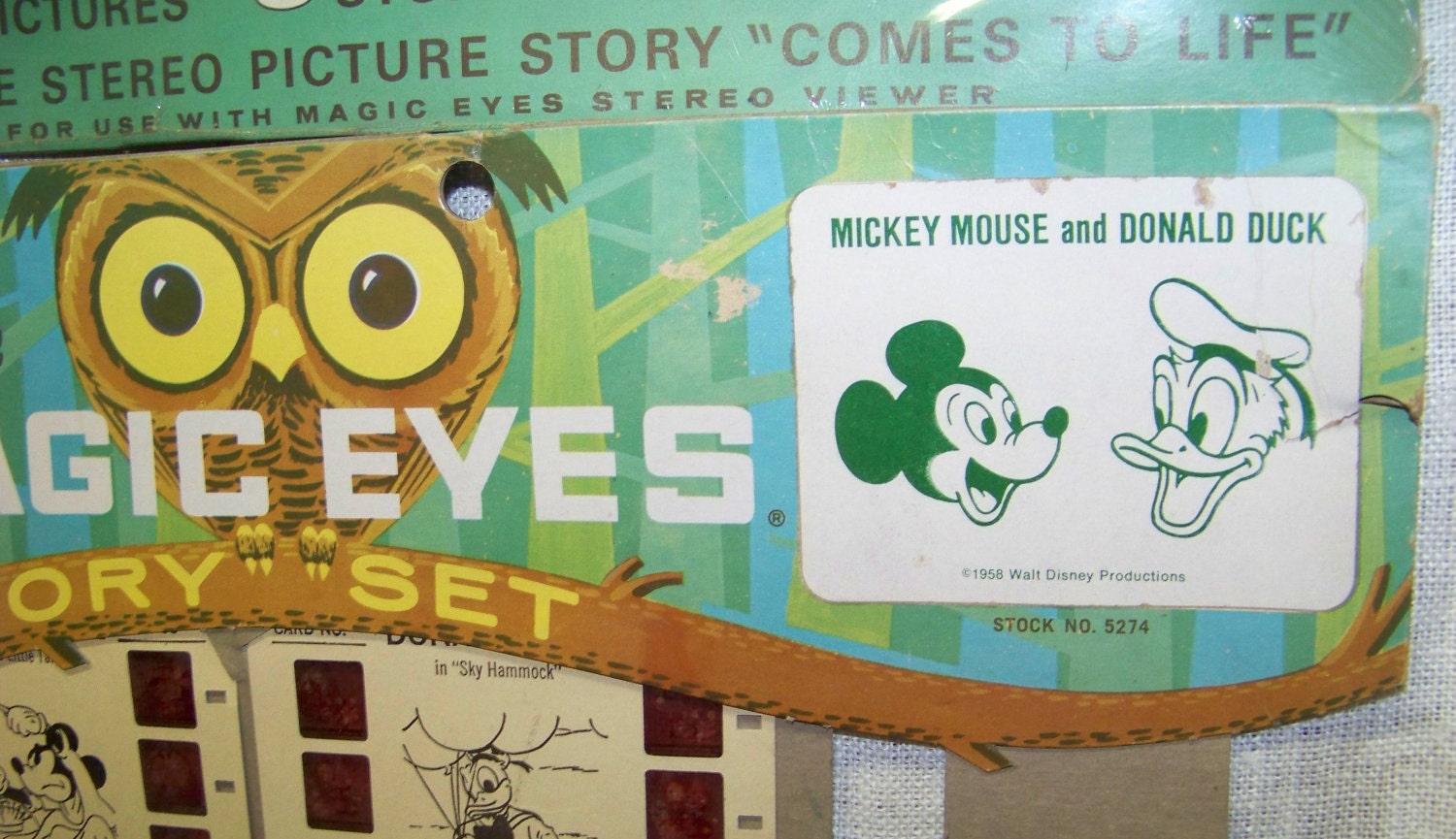 V i n t a ge Mid Century Tru-Vue Magic Eyes Story Sets View Finder Mickey Mouse and Donald Duck and LASSIE NOS