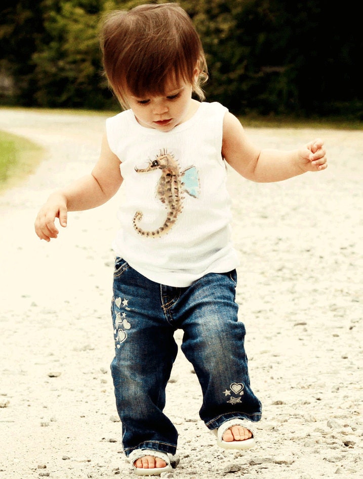 Funky punky sea pony a tank top by Mumsy Goose 6m, 12m, 18m, 2t, 4t, 5/6
