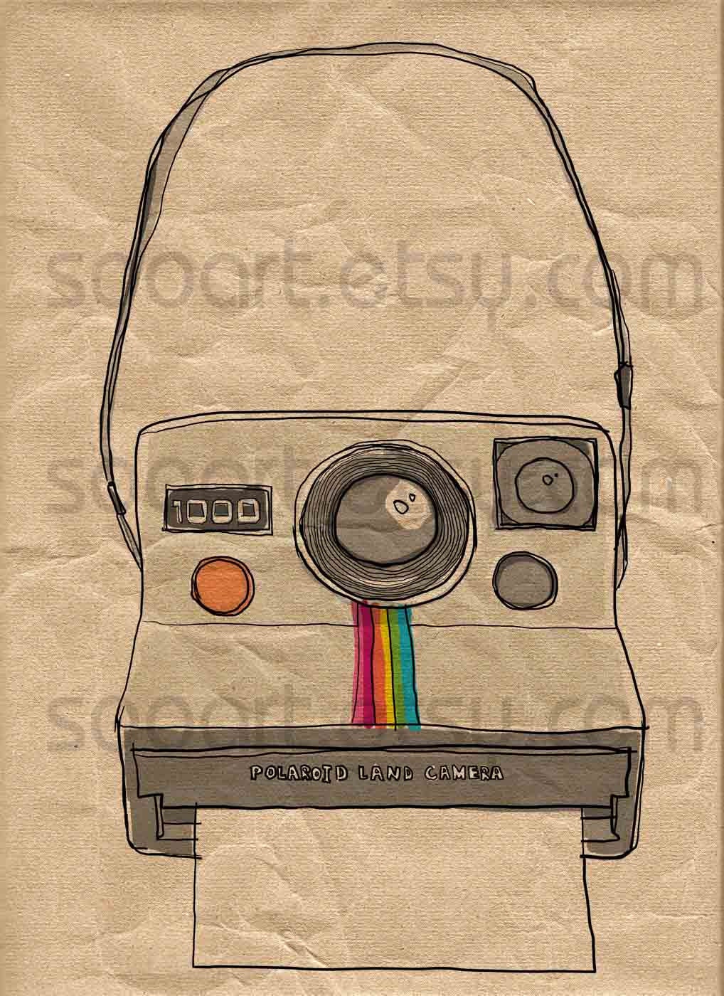 polaroid camera -Digital Image Sheet -Original Illustrate Drawing  A4 Print transfer on Pillows, t-shirts, scrapbook, lampshades  ETC.v