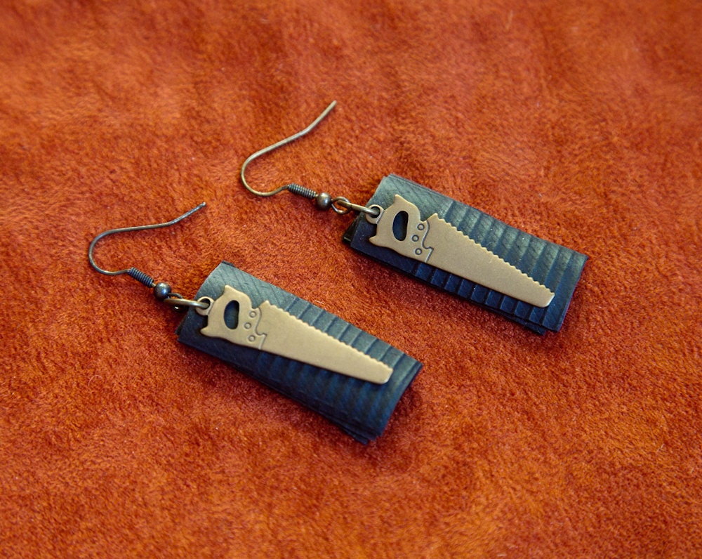 Tassel Bike Tube Earrings With Saw Charm