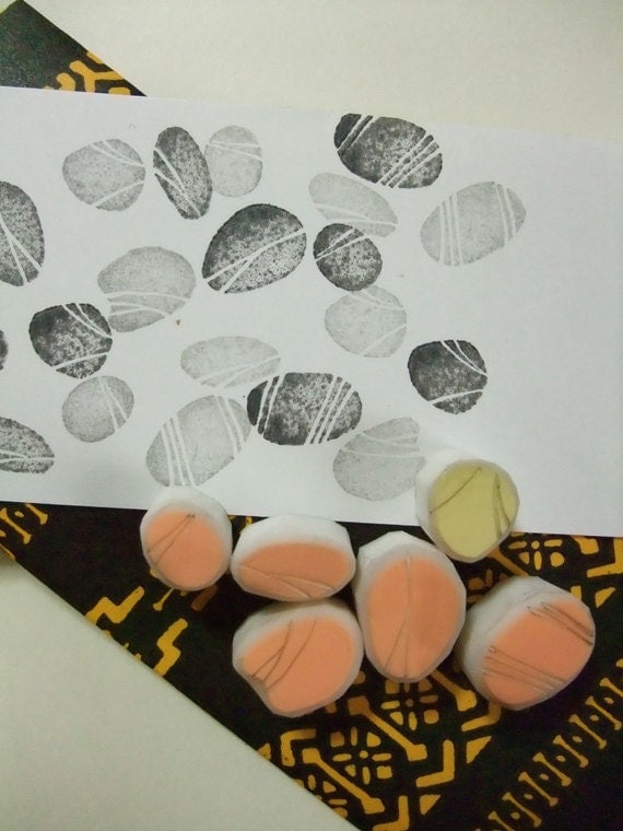 PEBBLES rubber stamps. hand carved rubber stamps - handmade rubber stamp - set of 6 - no1