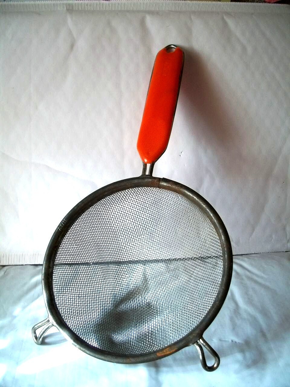Vintage Hand Held Strainer / Sifter With Orange Handle Metaltex Made In Italy