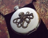 Octopus Flask Steampunk Round Vintage Inspired Nautical Victorian Drinking Accessories Silver & Brass