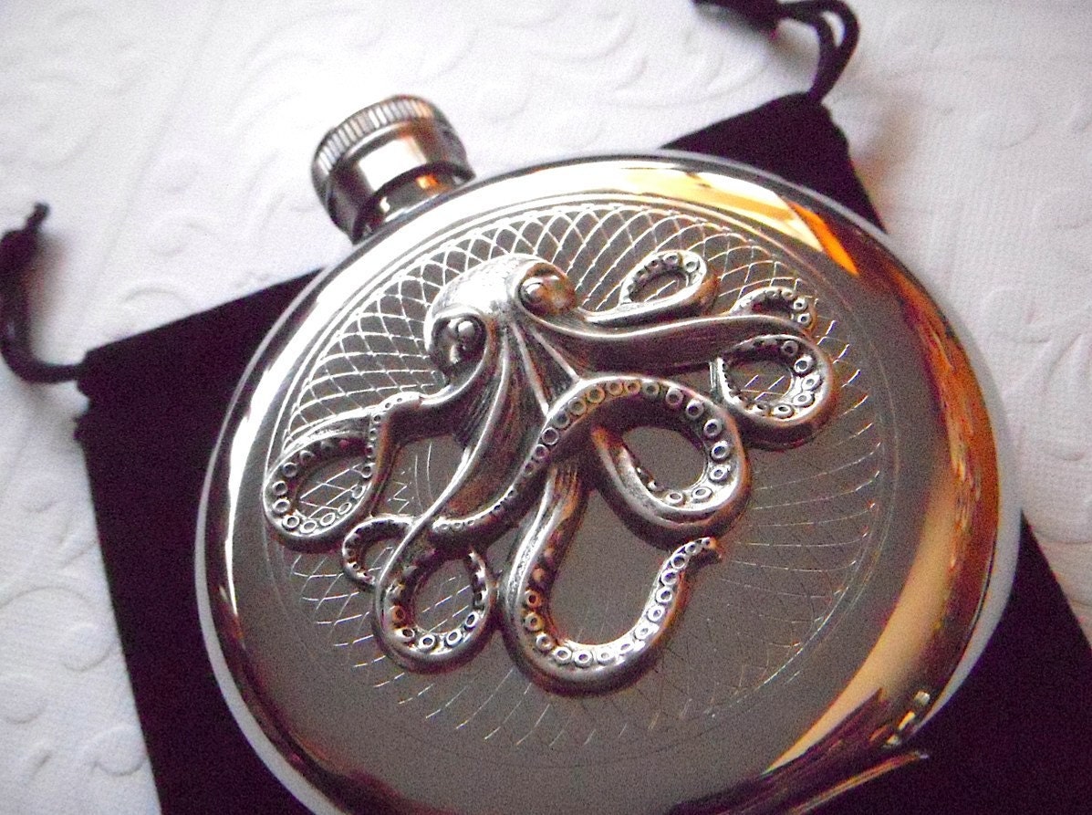 Steampunk Octopus Flask Silver Plated Gothic Victorian Style Vintage Inspired Nautical Accessories