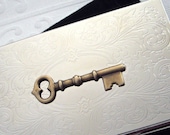 Silver Business Card Case Skeleton Key Thin Slim Mixed Metals Gothic Victorian Steampunk Vintage Inspired Style