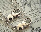 Set of 2 Baby Elephant Necklaces Antiqued Silver Tone Rolo Chain Fashion Jewelry Clasp Trunk Up for Good Luck By Cosmic Firefly