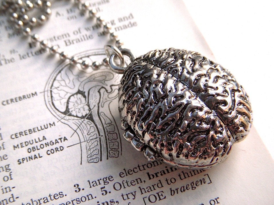 Zombie Brain Locket Necklace Jewelry Silver Plated Metal Weird Horror Gothic Victorian Anatomical Fashion Accessories From Cosmic Firefly