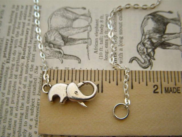 Tiny Elephant Necklace Silver Tone Metal Fashion Jewelry Clasp Trunk Up For Good Luck Costume Jewelry