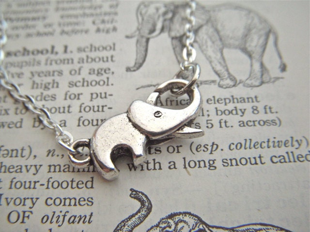 Tiny Elephant Necklace Silver Tone Metal Fashion Jewelry Clasp Trunk Up For Good Luck Costume Jewelry