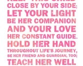 Bless Her Always word art print in pink and rose red